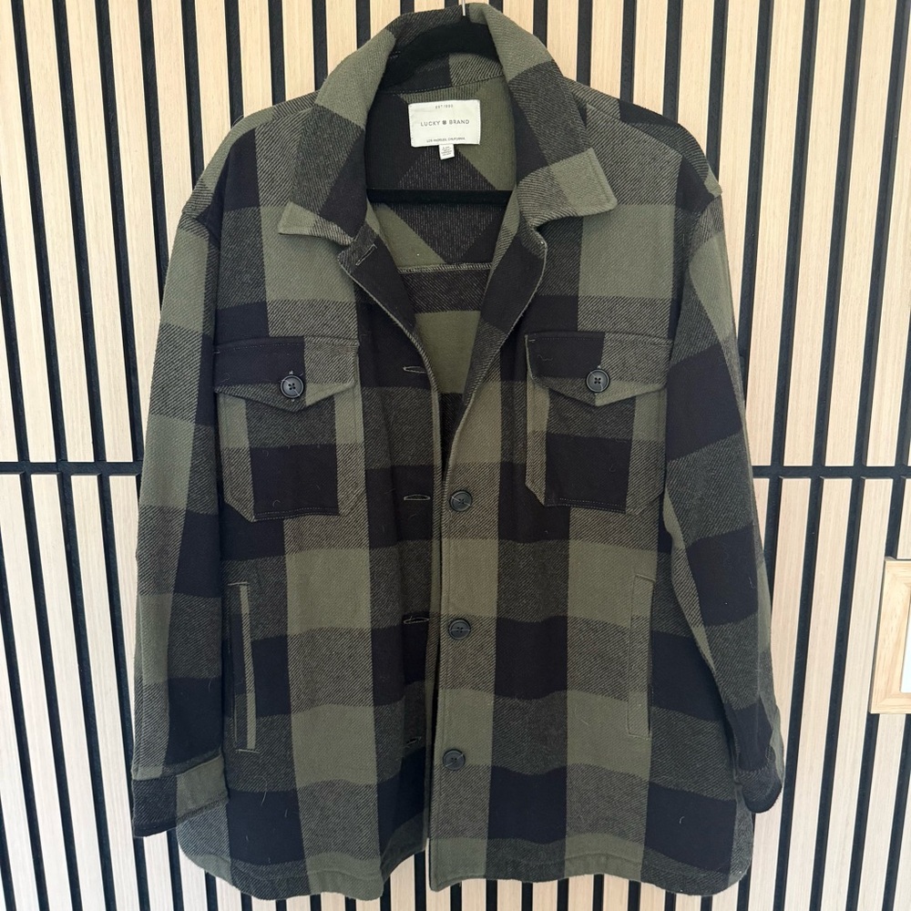 Lucky Brand Green and Black Plaid Utility Jacket